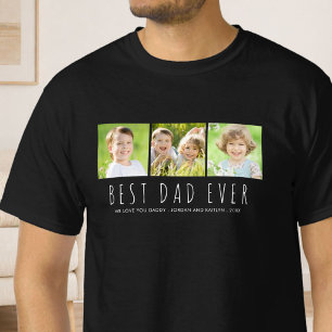 BEST DAD EVER 3 Photos Modern Typography T-Shirt