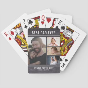Best Dad Ever 4 Family Photo Collage Chalkboard Playing Cards