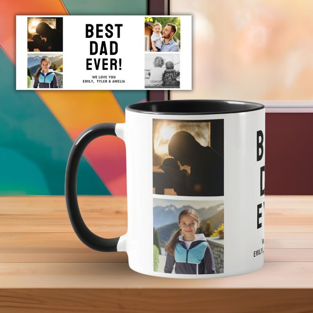 Best Dad Ever 4 Photo Collage Black Mug (Creator Uploaded)