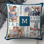Best Dad Ever 4 Photo Collage Blue White Monogram Throw Pillow<br><div class="desc">Custom Photo Collage Pillow for the Best Dad Ever. The template is set up ready for you to add 4 of your favourite photos, the year and initial. A great gift for father's day, a birthday or as a keepsake of an event or personal achievement. The design has a fresh...</div>