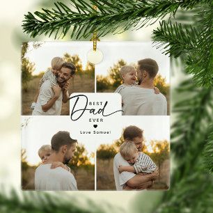 Best Dad Ever 4 Photo Collage Personalized Ceramic Ornament