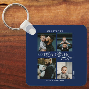 Best Dad Ever 4 Photos Blue Fathers Day Gifts Keychain