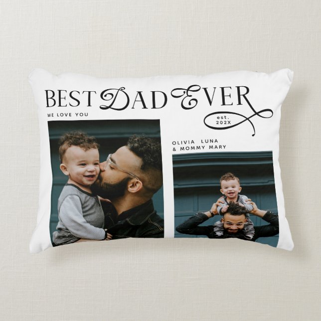  Best Dad Ever 4 Photos Modern Fathers Day Gifts Accent Pillow (Front)