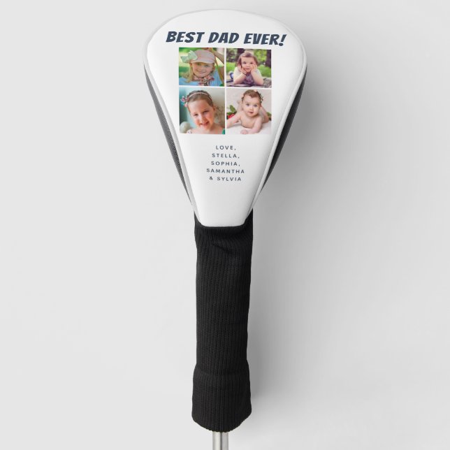Best Dad Ever 4 Photos Navy Blue Golf Head Cover (Front)