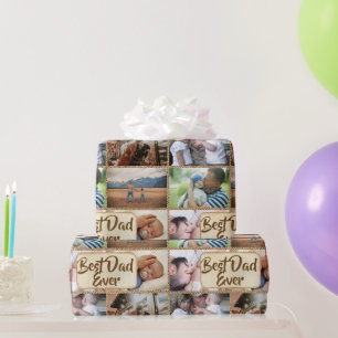 Best dad ever 6 photo collage rustic jute country wrapping paper