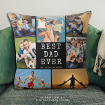 BEST DAD EVER 7 Photo Collage Your Colour Throw Pillow<br><div class="desc">Create a photo memory keepsake pillow for the BEST DAD EVER utilizing this easy-to-upload photo college template with 7 family or kids pictures against an editable black background colour you can change to coordinate with your home decor. Personalize with names or your custom text in your choice of font styles...</div>