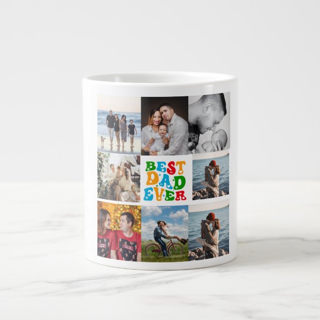 Best Dad Ever 8 Photo Custom Personalized Collage Large Coffee Mug (Front)