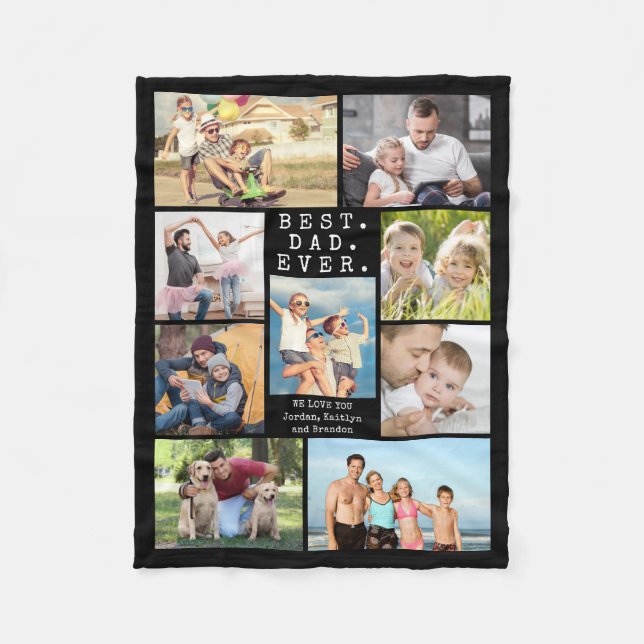 BEST DAD EVER 9 Photo Collage Personalized Fleece Blanket (Front)