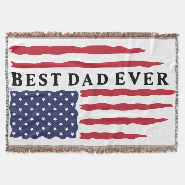 Best Dad Ever American Flag Throw Blanket (Front)