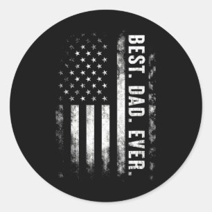 Best Dad Ever American Flag Vintage Back White Fat Classic Round Sticker