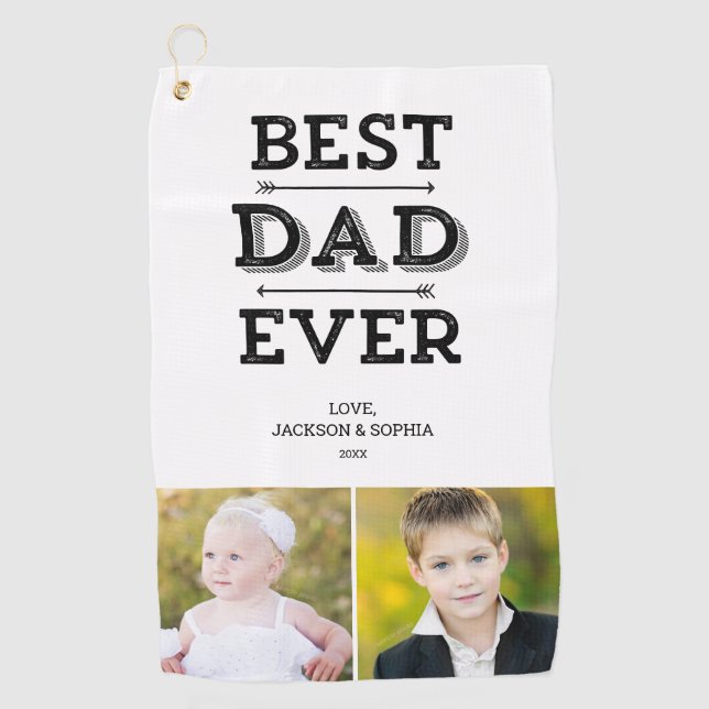 Best Dad Ever Arrows Custom Personalized Photo Golf Towel (Front)