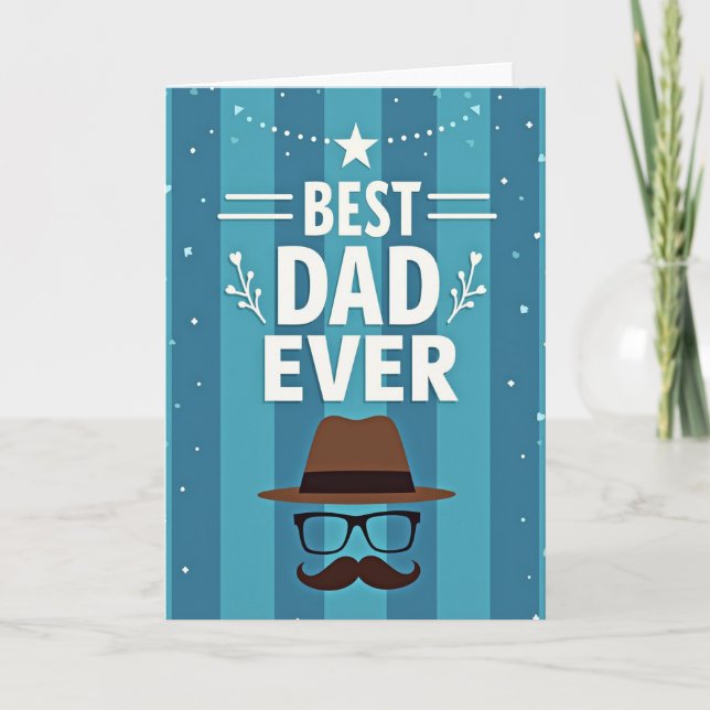 Best Dad Ever Azure Striped Card (Front)