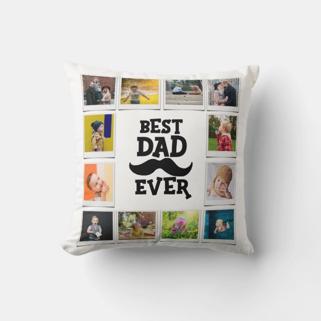 Best Dad Ever Birthday Photo Collage White Throw Pillow (Front)