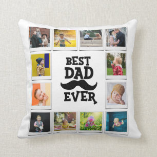 Best Dad Ever Birthday Photo Collage White Throw Pillow