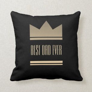 Best Dad Ever Black and Gold King Crown Modern Throw Pillow