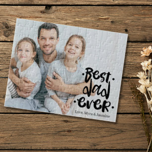 Best Dad Ever Black Custom Photo Gift From Kids  Jigsaw Puzzle