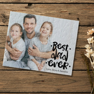 Best Dad Ever Black Custom Photo Gift From Kids  Jigsaw Puzzle