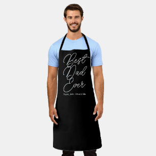 Best Dad Ever black modern script custom kids name Apron