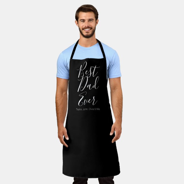 Best Dad Ever black personalized script kids names Apron (Worn)