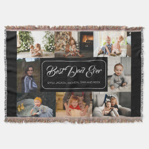 Best Dad Ever Black Photo Collage Modern Throw Blanket