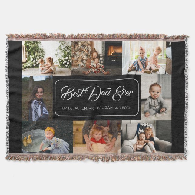 Best Dad Ever Black Photo Collage Modern Throw Blanket (Front)