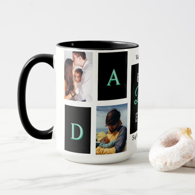 Best Dad Ever Black Photo Personalized Mug (With Donut)