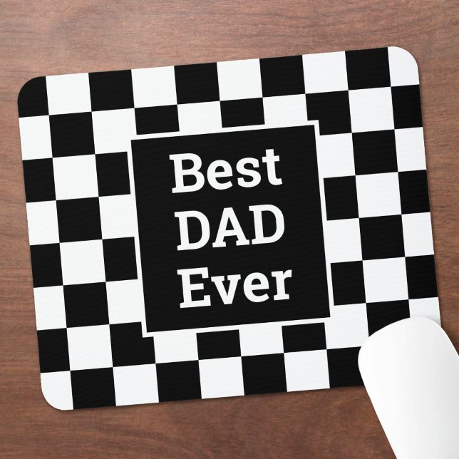 Best Dad Ever Black White Chequered Pattern Mouse Pad (Best Dad Ever Black White Checkered Pattern Mouse Pad in situ)