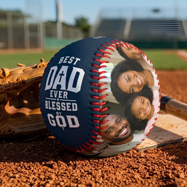Best Dad Ever Blessed by God Personalized Photo Baseball (Creator Uploaded)
