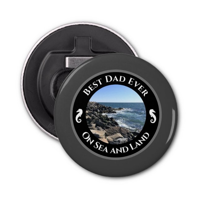 Best Dad Ever Blue Atlantic Ocean Rocky Seashore Bottle Opener (Front)