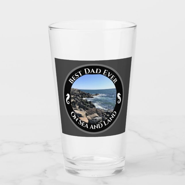 Best Dad Ever Blue Atlantic Ocean Rocky Seashore Glass (Front)