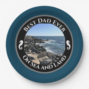 Best Dad Ever Blue Atlantic Ocean Rocky Seashore Paper Plate