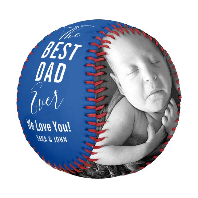 Best Dad Ever Blue Baby 2 Photos Name Baseball (Angled)