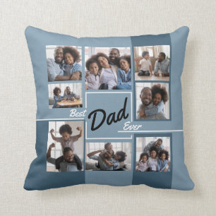 Best Dad Ever Blue Photo Collage Father’s Day Throw Pillow
