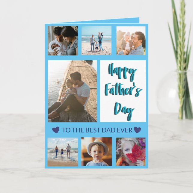 Best Dad Ever Blue Photo Collage Greetings Card (Front)