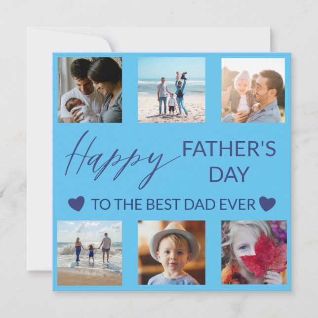 Best Dad Ever Blue Photo Collage Greetings Card (Front)
