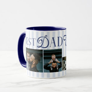 Best Dad Ever Blue Stripes 3 Photos Heart Gifts Mug