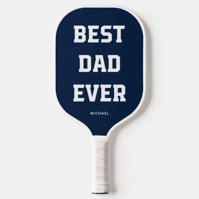 Best Dad Ever | Bold Modern Navy Blue Pickleball Paddle (Front)