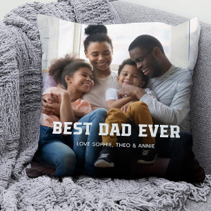 Best Dad Ever Bold Modern Text and Two Photos Throw Pillow