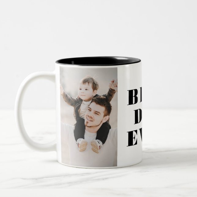 Best Dad Ever Bold Typography 2 Photo Collage  Two-Tone Coffee Mug (Left)