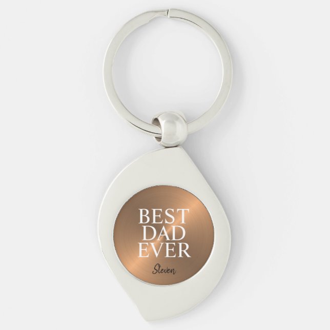 Best Dad Ever Bronze Metallic Personalized Keychain (Front)