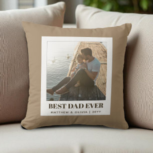 Best Dad Ever Brown Modern Minimalist Unique Photo Throw Pillow