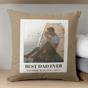 Best Dad Ever Brown Modern Minimalist Unique Photo Throw Pillow