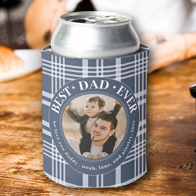 Best Dad Ever Buffalo Plaid Custom Photo Fathers Can Cooler (Creator Uploaded)