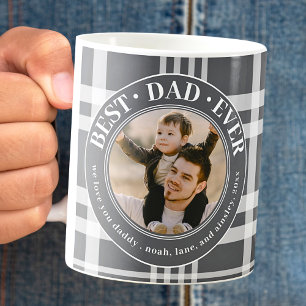 Best Dad Ever Buffalo Plaid Custom Photo Fathers Coffee Mug