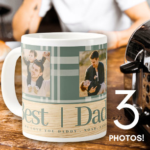 Best Dad Ever Buffalo Plaid Wood Photo Fathers Day Coffee Mug