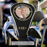 BEST DAD EVER BY PAR Photo Monogram Black Gold Golf Head Cover<br><div class="desc">For the special golfer father, create a unique photo golf head cover with the suggested editable title BEST DAD EVER BY PAR and personalized with a photo and his monogram in editable gold on black. CHANGES: Change the text font style, colour, size and placement or circle frame and dot colours...</div>