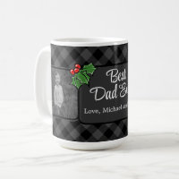 Best Dad ever Christmas classic grey Plaid Holly 