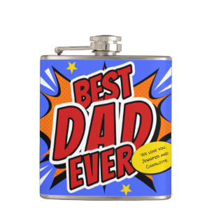 Best Dad Ever Comic Superhero Fathers Day Hip Flask