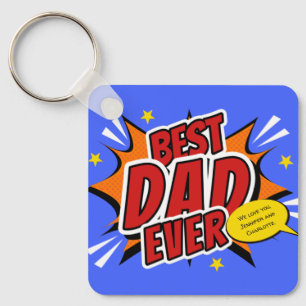 Best Dad Ever Comic Superhero Fathers Day Keychain