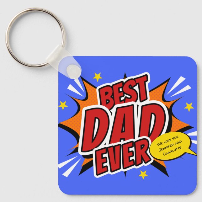 Best Dad Ever Comic Superhero Fathers Day Keychain (Front)
